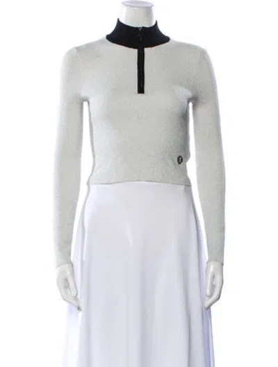 Pre-owned Maje Mock Neck Long Sleeve Crop Top In Silver