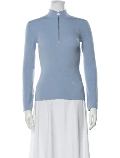 Pre-owned Maje Mock Neck Long Sleeve Top In Blue