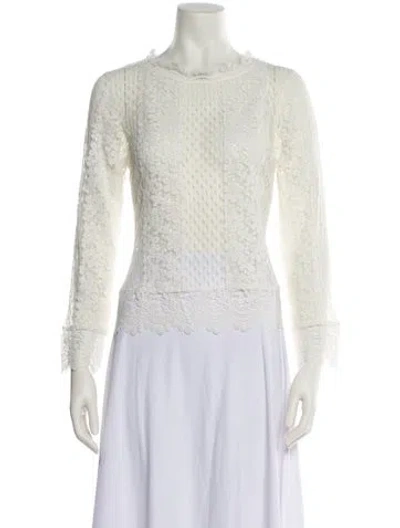 Pre-owned Maje Mock Neck Long Sleeve Top In White