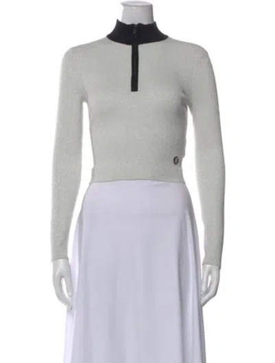 Pre-owned Maje Mock Neck Long Sleeve Top In White