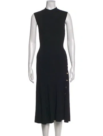 Pre-owned Maje Mock Neck Midi Length Dress In Black