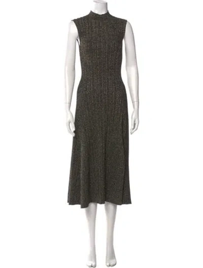 Pre-owned Maje Mock Neck Midi Length Dress In Gold