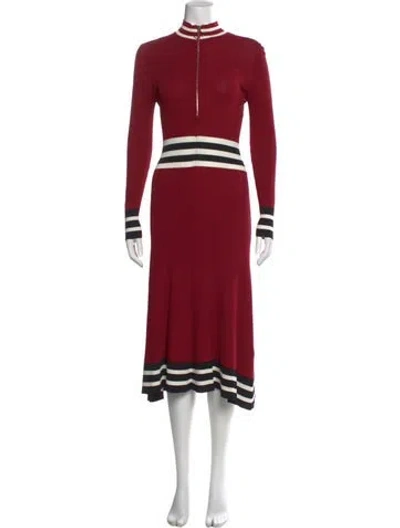 Pre-owned Maje Mock Neck Midi Length Dress In Red