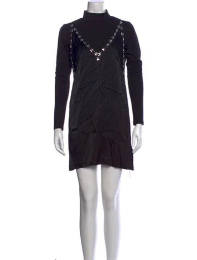 Pre-owned Maje Mock Neck Mini Dress In Black