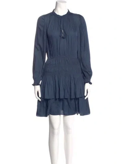 Pre-owned Maje Mock Neck Mini Dress In Blue