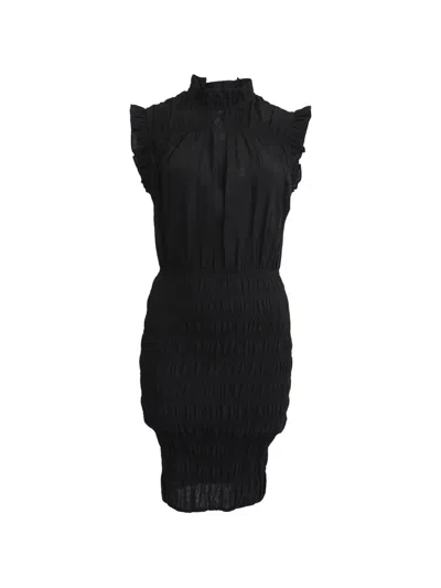 Pre-owned Maje Mock Neck Shirred Dress In Black