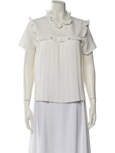 Pre-owned Maje Mock Neck Short Sleeve Blouse In White