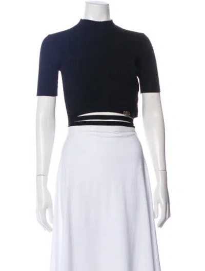 Pre-owned Maje Mock Neck Short Sleeve Crop Top In Black