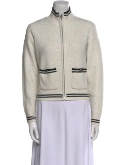 Pre-owned Maje Mock Neck Sweater In White