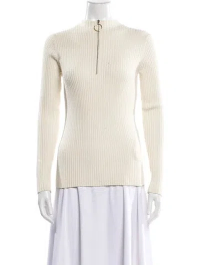 Pre-owned Maje Mock Neck Sweater In White