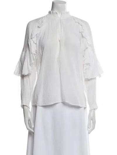 Pre-owned Maje Mock Neck Three-quarter Sleeve Blouse In White