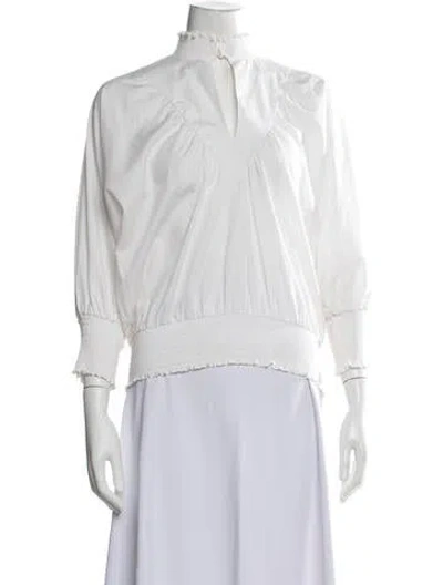 Pre-owned Maje Mock Neck Three-quarter Sleeve Blouse In White