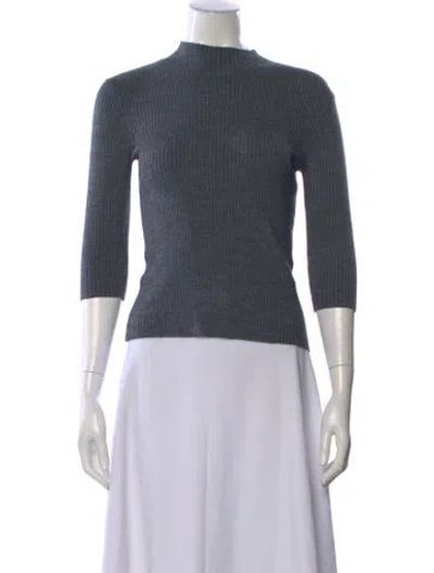 Pre-owned Maje Mock Neck Three-quarter Sleeve Top In Gray
