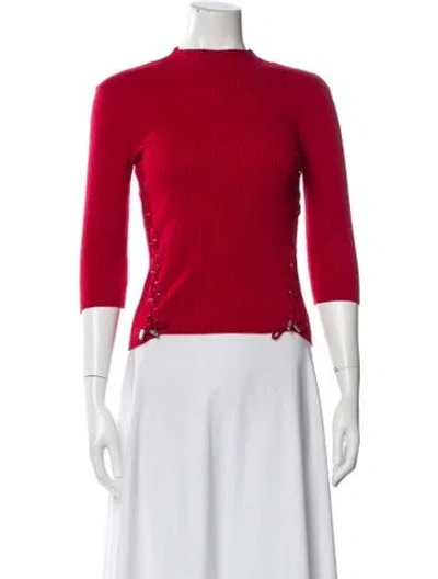 Pre-owned Maje Mock Neck Three-quarter Sleeve Top In Red