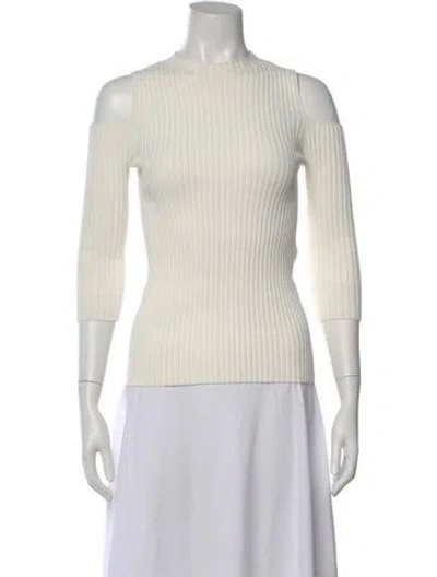 Pre-owned Maje Mock Neck Three-quarter Sleeve Top In White
