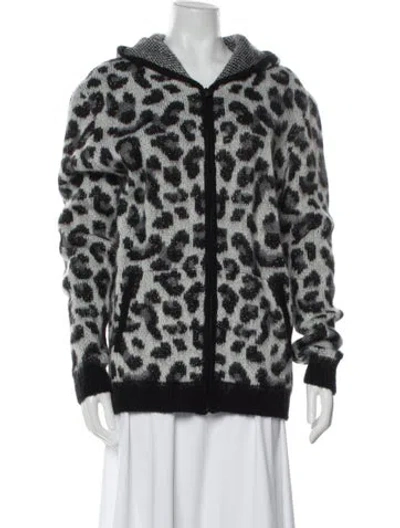 Pre-owned Maje Mohair Animal Print Faux Fur Jacket W/ Tags In Gray