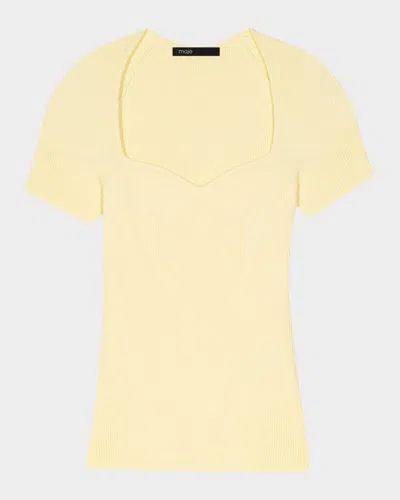 Maje Moka Rib-knit Sweater In Yellow