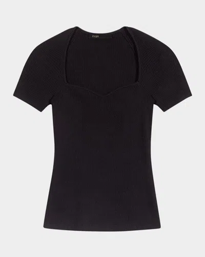 Maje Moka Sweetheart Neck Sweater In Noir / Gris