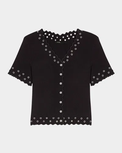 Maje Moleillety Grommet Cardigan In Black
