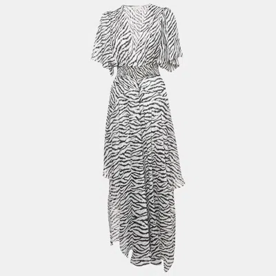 Pre-owned Maje Monochrome Animal Print Lurex Crepe Maxi Dress M In Black