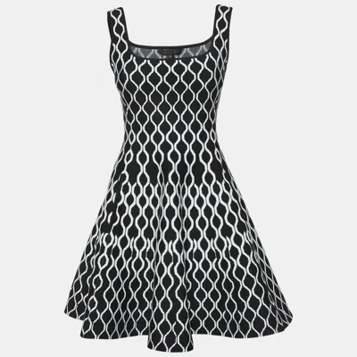 Pre-owned Maje Monochrome Jacquard Knit Mini Dress M In Black