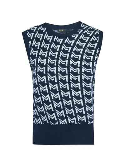 Pre-owned Maje Monogram-jacquard Sleeveless Sweater In Blue