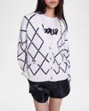 Maje Diamond Pattern Knitted Cardigan In Ecru