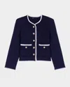 Maje Womens Contrast-trim Wool-blend Cardigan Bleus In Navy