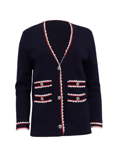 Pre-owned Maje Moulinette Contrast-trim Cardigan In Blue
