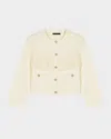 Maje Tweed Belted Jacket In Ecru