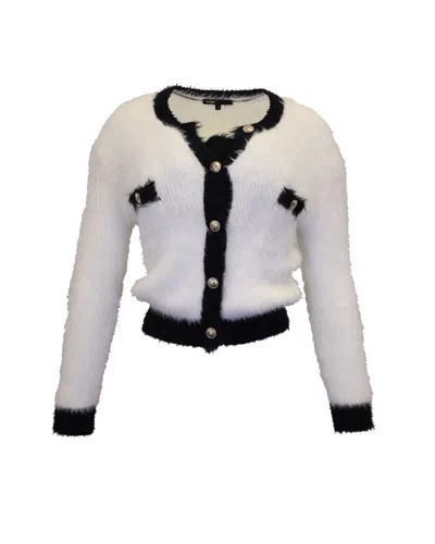 Maje Muffy Fuzzy Cardigan In White Polyamide