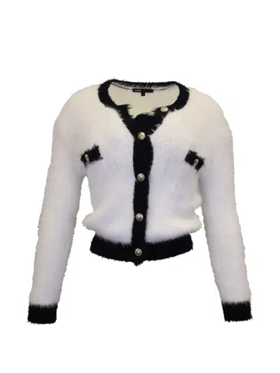 Pre-owned Maje Muffy Fuzzy Cardigan In White