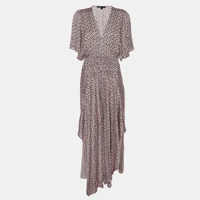 Pre-owned Maje Multi Pink/black Printed Satin Midi Dress L