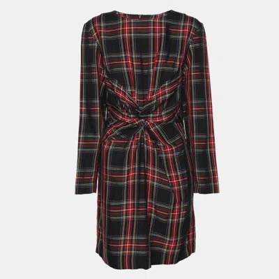 Pre-owned Maje Multicolor Check Fabric Draped Plaid Dress M