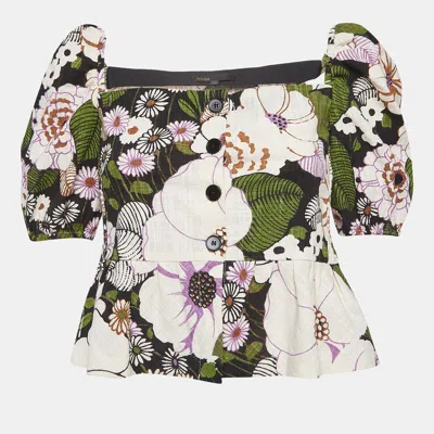 Pre-owned Maje Multicolor Floral Print Cotton Buttoned Blouse M