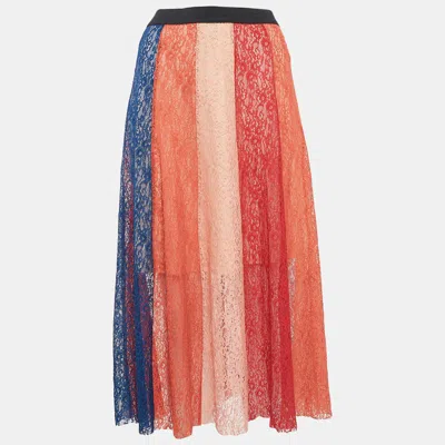 Maje Multicolor Lace Paneled Midi Skirt In Animal Print