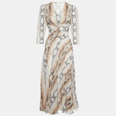 Pre-owned Maje Multicolor Snake Print Crepe V-neck Repena Imprime Long Dress M