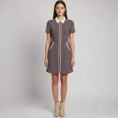 Pre-owned Maje Multicolor Tweed Button Up Renatelle Mini Dress L