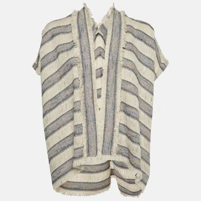Pre-owned Maje Multicolour Striped Jacquard Fringed Vona Poncho One Size