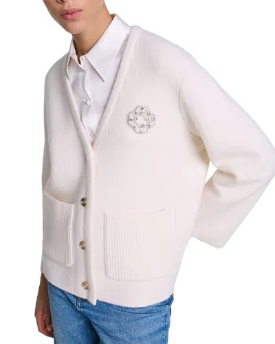 Maje Muriano Rhinestone Clover Cardigan In Ecru