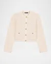 Maje Short Tweed-effect Cardigan In Ecru