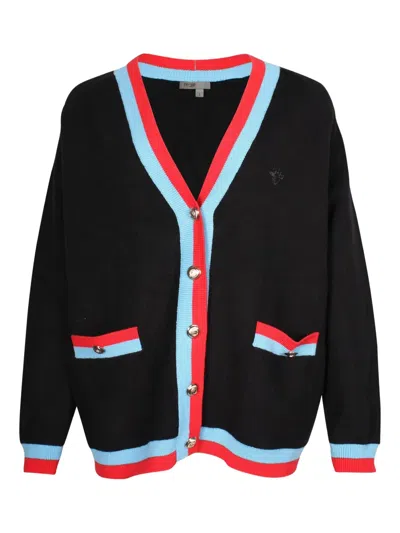 Pre-owned Maje My Sweetie Contrast-trim Button Cardigan In Black
