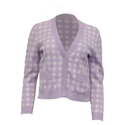 Maje Mystyle Checkered Cardigan In Purple Viscose