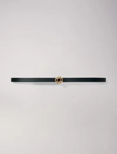 Maje Narrow Black Leather Belt Gold Buckle For Fall/winter