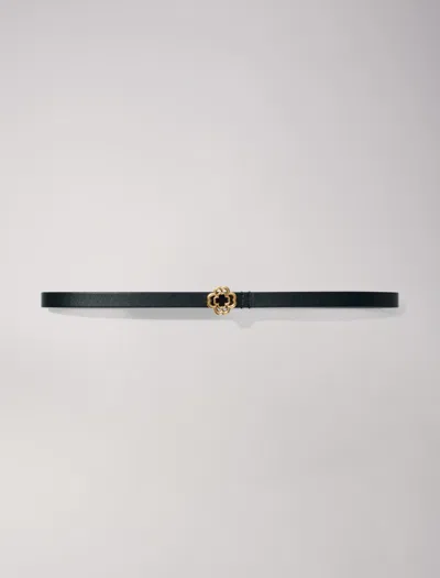 Maje Narrow Black Leather Belt Gold Buckle For Spring/summer