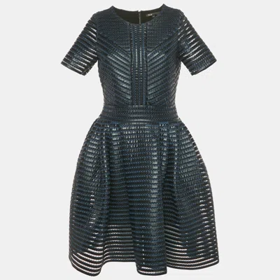 Pre-owned Maje Navy Blue /black Striped Mesh Detail Short Dress M