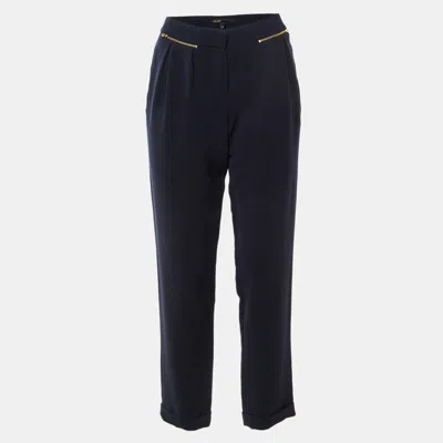 Maje Navy Blue Crepe Laurent Pleated Trousers In Black