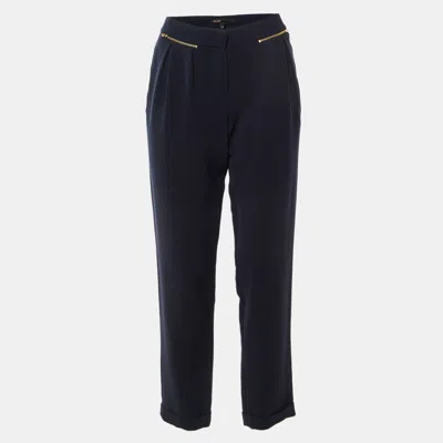 Pre-owned Maje Navy Blue Crepe Laurent Pleated Trousers M