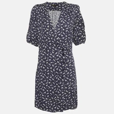 Maje Navy Blue Horse Print Jacquard Mini Wrap Dress