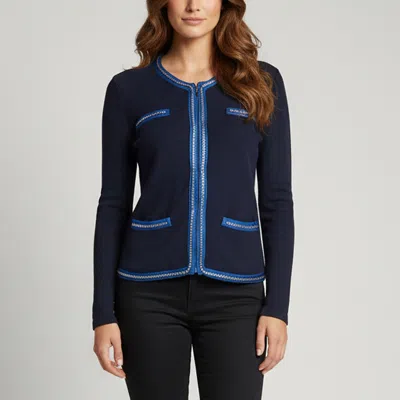 Pre-owned Maje Navy Blue Knit Chain Trim Long Sleeve Cardigan S